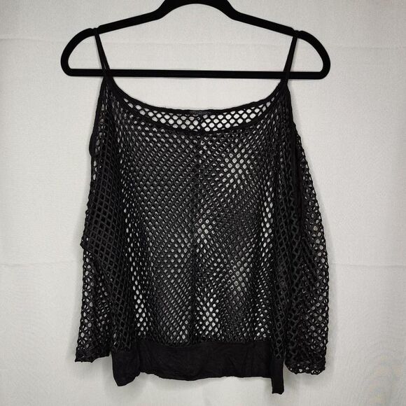 Black Fishnet Mesh Goth Alt Slouchy Top - Picture 1 of 3